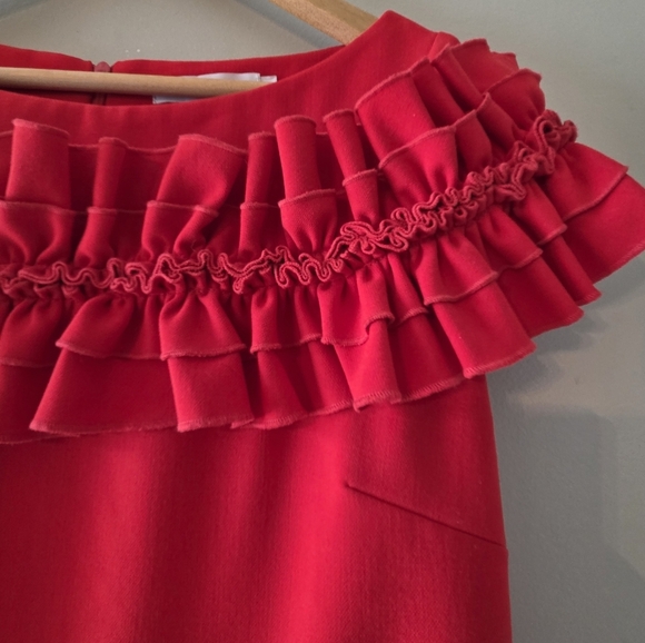 Anne Fontaine Petunia Red A-line Short Sleeve Pockets Dress With Ruffles EU 38 - Picture 12 of 16